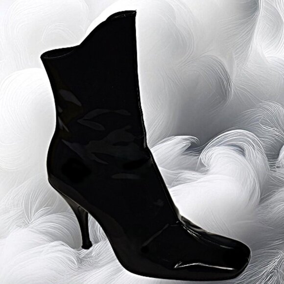 Dora Teymur Black Patent Leather Square Toe Stiletto Ankle Boot, Size 38… - Picture 1 of 8
